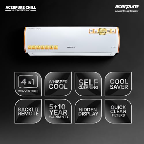 Image of Acerpure Chill Inverter Split Air Conditioner 1.5 ton 5 star, 4 in 1 convertible design with Anti-virus Filter, Blue Fin Technology Air Conditioner (White)