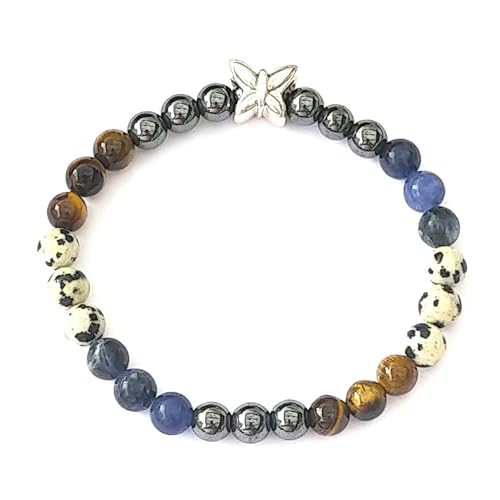 Bracelet Jaspe Dalmatien Hématite Oeil de Tigre et Sodalite, Finition Luxe en Argent 925
