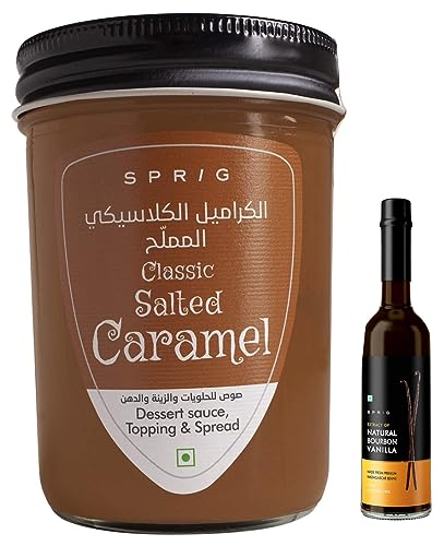 Image of S P R I G Sprig All Natural Bourbon Vanilla Extract Bottle, 50 ml & Classic Salted Caramel Rich and Sticky, 290g (34640920)