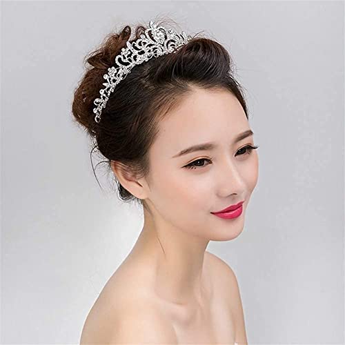 Corona de novia con perlas elegantes y tiara de boda para mujer 2