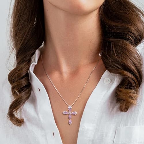 STARCHENIE Sterling Silver Cross Necklace for Women Crucifix Pendant with Birthstone Dainty Religious Jewelry Gift for Her, 18 Inch Chain2