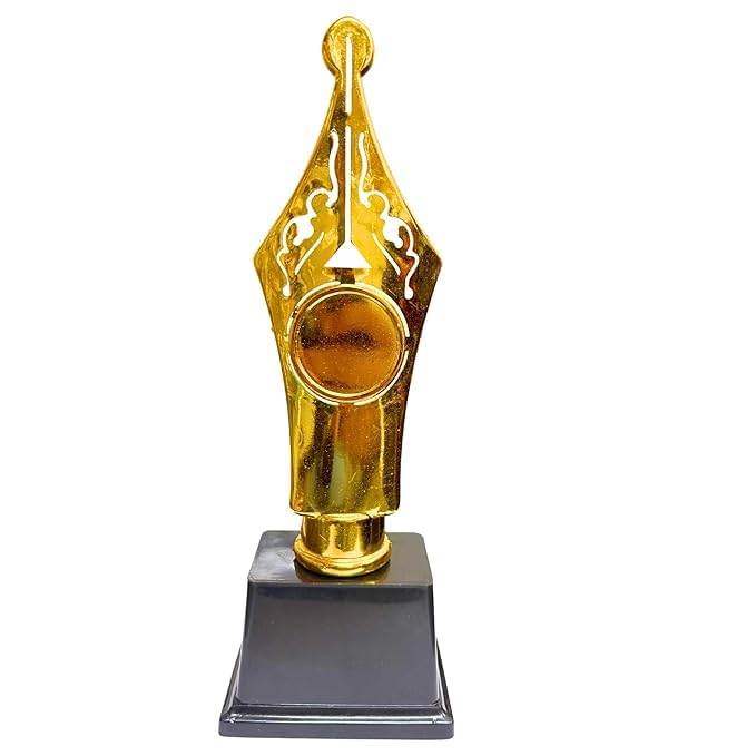 Customized Premium Gold Trophy | Design for Events, Teachers, Students, Writers, Office Recognition, Gold Figurine, Decorative Award Statue, Achievement Recognition Display (Pen Award)-image-0