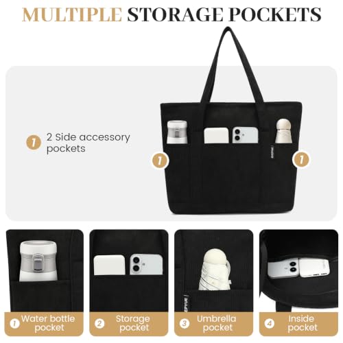 Image of Large Canvas Tote Bag for Women, Beach Bag with Zipper, Utility Tote Bag with 3 Front Pockets, Weekender Pool Bag