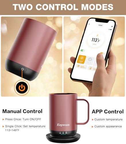 Image of Kepwam Self-Heating Coffee Mug T1, 16oz Rechargeable Heated Coffee Mug, Smart Coffee Warmer Mug with App-Controlled,Advanced Temperature-Controlled Heating Coffee Gifts for Women Men Coffee Lover