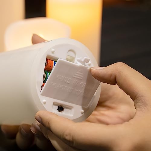 Image of Fire Tek 3 x 8 Inch Flameless Pillar Candle, 1 Programable LED Pillar Candle - Dancing Flame, For Home, Weddings, And Parties, White Real Wax Battery Pillar Candle, Remote Sold Separately,