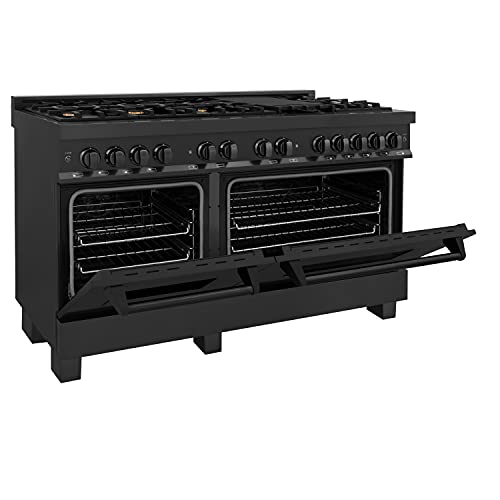Zline 60" 7.4 Cu. Ft. Dual Fuel Range With Gas Stove And Electric Oven In Black Stainless Steel With Brass Burners (Rab-60) #TOP1