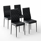 Sino Salected Modern Dining Chairs Set of 4, PU Leather Dining Chairs with Curved Back, Space-Saving Kitchen Chair with Thick Cushions for Dining Room, Living Room, Apartment, Small Space, Black