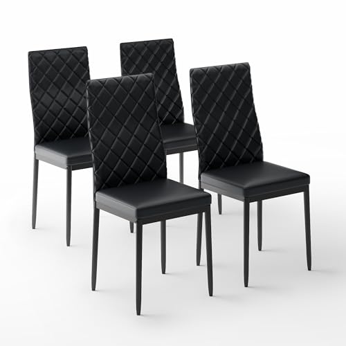 Sino Salected Modern Dining Chairs Set of 4, PU Leather Dining Chairs with Curved Back, Space-Saving Kitchen Chair with Thick Cushions for Dining Room, Living Room, Apartment, Small Space, Black
