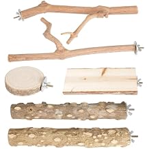 Bird Perch Stand, Pole Standing Natural Wood Bird Perch Set 7PCS Paw Grinding Fork Parrot Cage Branch with Rope Cage Accessories Toys for Parakeets, Cockatiels, Conure, Budgies Brown 2