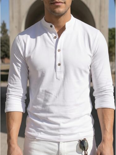 Image of DEELMO Men's Cotton Blend Solid Regular Fit Full Sleeve Short Kurta | Men's Trendy Short Kurta