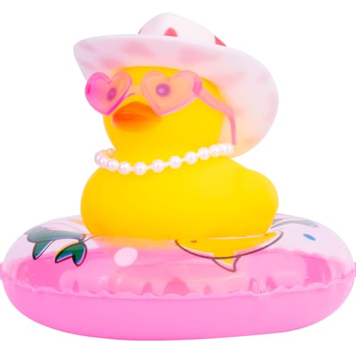 MuMyer Yellow Duck Car Ornaments Rubber Duck Car Dashboard Decorations with Mini Love Glasses Swim Ring Cowboy Hat Necklace for Car Dashboard Decoration(L4)