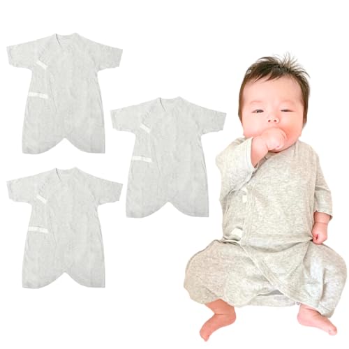 [POCKE] ポッケ オーガニックコットン 新生児肌着 3枚セット (コンビ肌着 3枚 / 草木染め) 日本製 肌にやさしい ベビー 赤ちゃん 新生児 肌着 下着 インナー 天然素材 出産祝い プレゼント (60－70) スキップハウス