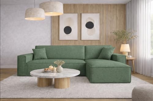 Kaiser Möbel, Ecksofa mit schlaffunktion, mit Bettkasten, Schlafsofa Best, Designer L-Form Sofa, Modern Design Couch, Polsterecke, Freistehend, Stoff Neve Grün Rechts