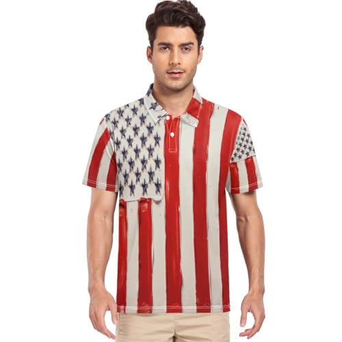 Polo de golf drapeau USA civil pour homme en maille respirante