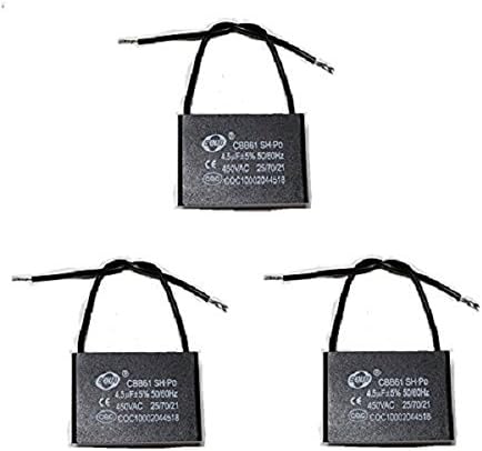 Ceiling Fan Capacitor Wall Fan Capacitor Stand Fans Capacitor CBB61 Capacitor 2 Wire 4.5 MFD uF 450V 50/60 Hz for Single Fan Motor Start Run 3 PCS