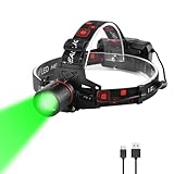 Headlamp Green Light for Hunting Coon Coyotes Hog Predator, PROFORUS 1000 Lumens XML-T6 Headlamp Green LED Rechargeable & Zoomable Green Head Light Waterproof 3 Modes for Night Vision and Hunting