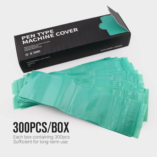300pcs Tattoo Machine Covers Sealable Type - 2.4×8 Inch Jungle Green Tattoo Pen Covers Machine Bags Sleeves for Cartridge Tattoo Machine - Professional Tattoo Supplies & Accessories