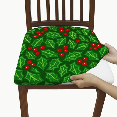 Coprisedia con motivo agrifoglio, in spandex elasticizzato, lavabile, per decorare le vacanze, fodere decorative rimovibili per casa e cucina, 2 pezzi