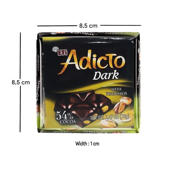 ETI Karam Adicto Dark Bitter%54 Cocoa Turkish Chocolate with Turkish Pistachio Halal- 70 gr (Pack of 6)