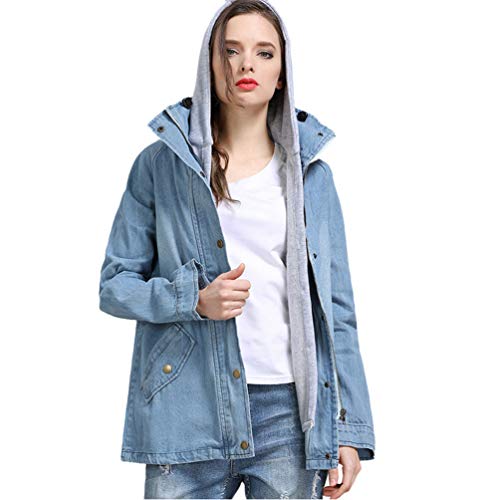 MisFox Chaqueta de Mezclilla para Mujer, 2 en 1 Chaqueta Vaquera con Capucha, Manga Larga Cálidos Parka Outwear Antiviento Coat Jacket, Bolsillos con Cremallera Cover