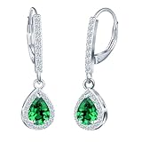 INFINIONLY Pendientes de Plata 925 para Mujer, Aretes Largos con Piedras Preciosas de gota, Aros de Cierre francés con Colgantes de Circonita Verde, Joyería Moda de Aniversario Boda