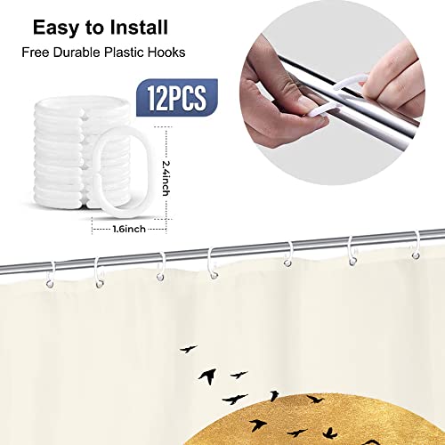 Yookeb Abstact Mountain Bathroom Shower Curtain 60W By 71H Inch Modern Minimalist Sun Sunrise Sunset Blue Polyester Fabric 12 Plastic Hooks Waterproof Decor #TOP3