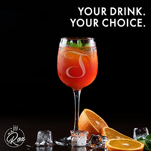 On The Rox Drinks Monogrammed Gifts For Women - A-Z Personalized Wine Glasses Engraved- 12.75 Oz (T) #TOP5