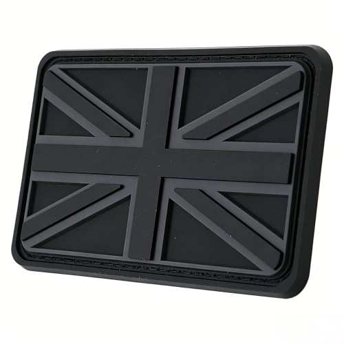 Union Jack 3D PVC Hook and Loop Patch, Black-Grey, 8 x 5 cm