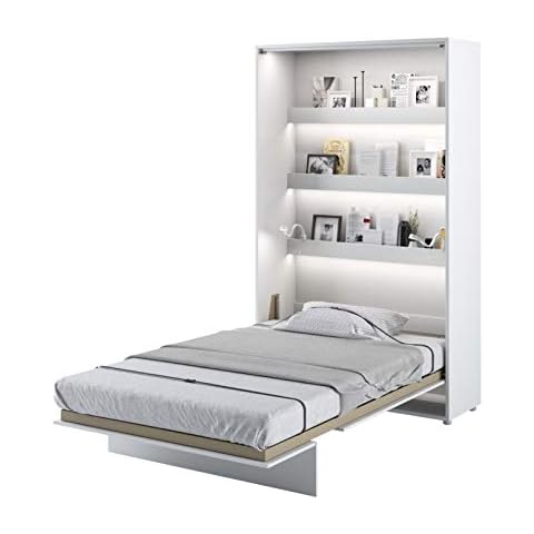 Modern Vertical Wall Bed Concept with Storage and Gas Lifting Mechanism 120cm in White Gloss sold by Arthauss Cover