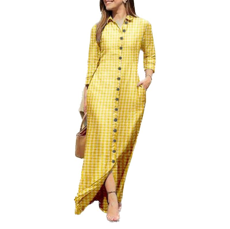 Long Sleeve Cotton Linen Maxi Shirt Dress for Women Loose Casual Lapel Collar Button Up Flowy Long Dress with Pockets
