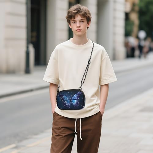 Blue Butterfly Black Crossbody Bags for Women Cell Phone Purses Women's Shoulder Handbags Wallet Purse with Adjustable Strap3