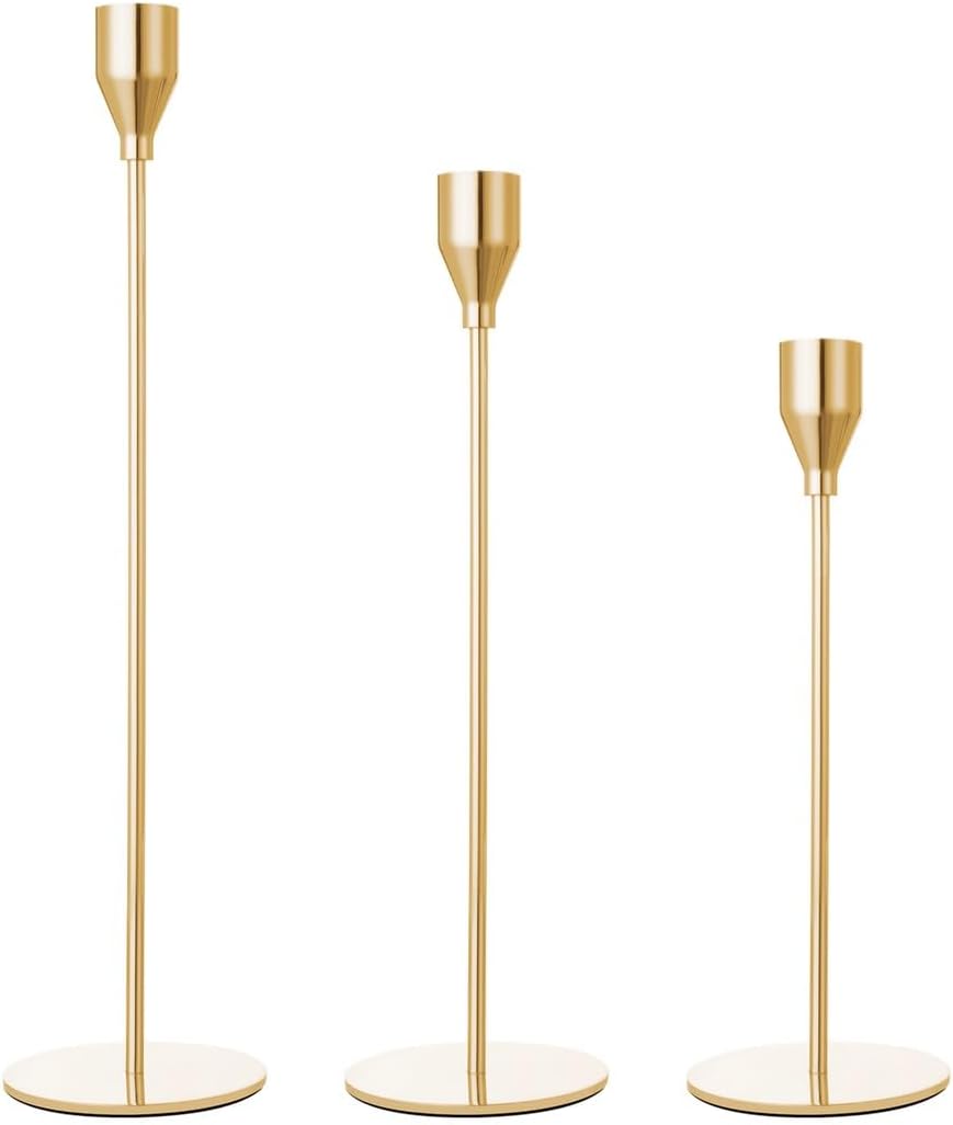 Holders for Taper Candle, 3 Sets, Glossy Golden Candlestick, Candlestick Decorative Holders for Party, Religion, Aromatherapy, Dining, Wedding