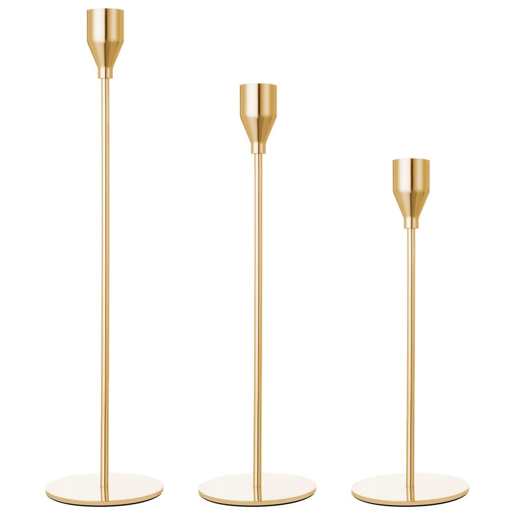 3-teiliges Set mit goldenen Kerzenhaltern, eleganter Kerzenständer für Hochzeiten, Essen und Veranstaltungen