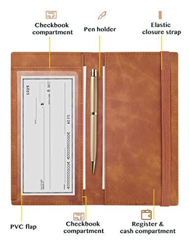 Zreal Checkbook Cover For Women & Men, Premium Pu Leather Check Book Cover For Personal Checkbook, Top & Side Tear Duplicate Checks With Rfid Blocking (Brown) #TOP3