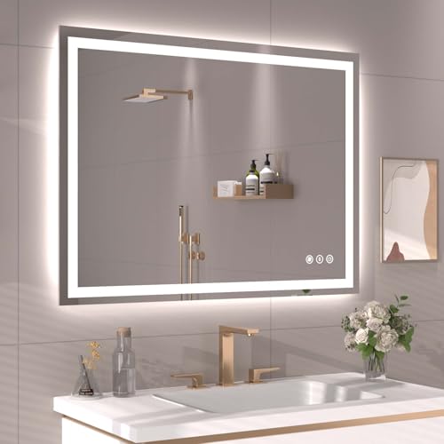 40"X30" LED Bathroom Mirror with Front Lights and Backlit, Anti-Fog, Dimmable, Shatter-Proof Tempered Glass, Lighted Bathroom Vanity Mirror for Wall with 3 Colors, Memory Function