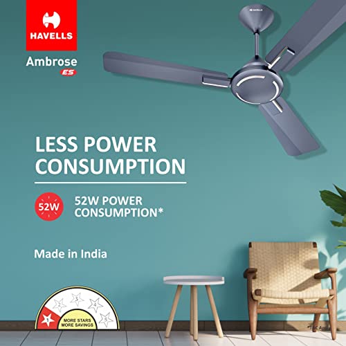 Havells 1200mm Ambrose Energy Saving High Speed Ceiling Fan|Premium Finish, Deco.Fan, Elegant Looks, High Air Delivery, 100% Pure Copper Motor|2 Yr Warranty by Brand | (Pack of 1, Nickel Saphire) view 2