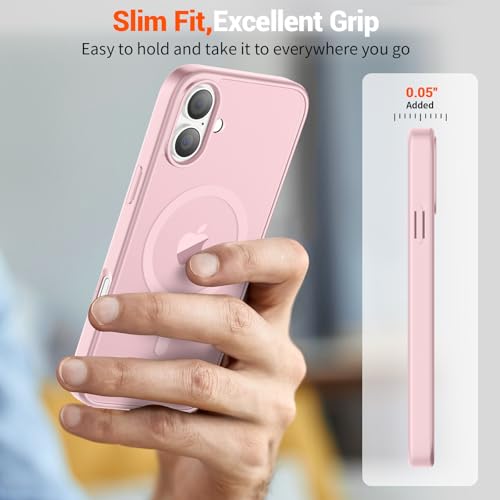Image of SUPFINE Magnetic for iPhone 16 Case (Compatible with MagSafe) (Military Grade Drop Protection) Translucent Matte Shockproof Phone Cover,Light Pink