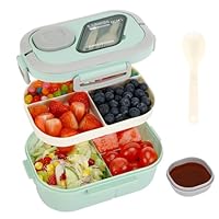 Kasanni Lunch Box with Compartments, Lunchbox, Behälter für Mittagessen und Salat, Bento-Box mit Löffel, Vesperdose, Pausenbrot, für Erwachsene & Kinder, BPA-Frei (Grün)