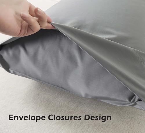 WhatsBedding Queen Size Pillowcases Set of 2, 20x30 Cotton Pillow Case with Envelope Closure, Soft & Breathable Pillow Covers for Bed, Grey