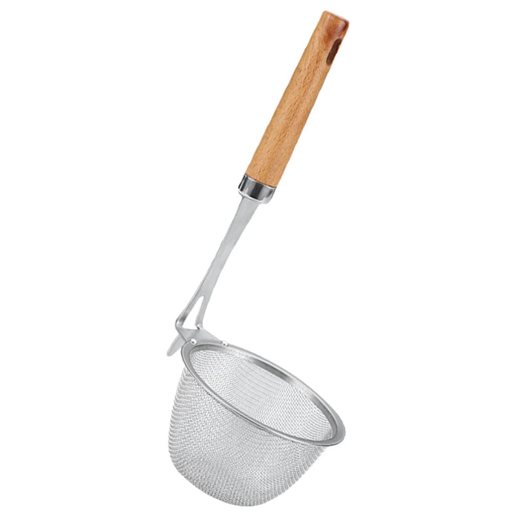 Inserto para Pasta de Acero Inoxidable con Mango de Madera - Colador de Malla para Fideos, filtrado y colado de Alimentos - Cestas de Espagueti - Colador tamiz de Fideos