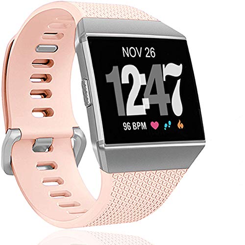 Wepro Bands Compatible with Fitbit Ionic SmartWatch, Watch Replacement Sport Strap for Women Men Kids, Buckle, Small, Blush Pink