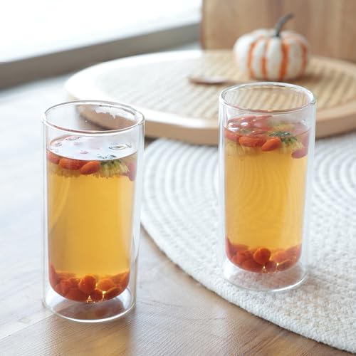 Image of UMAI Double Wall Borosilicate Glass Coffee Mug (Set of 2) 250ml | High Thermal Resistance | Microwave & Dishwasher Safe | Gifting Pack for Friends /Family /Couples | Transparent Tea Cups Saucers.