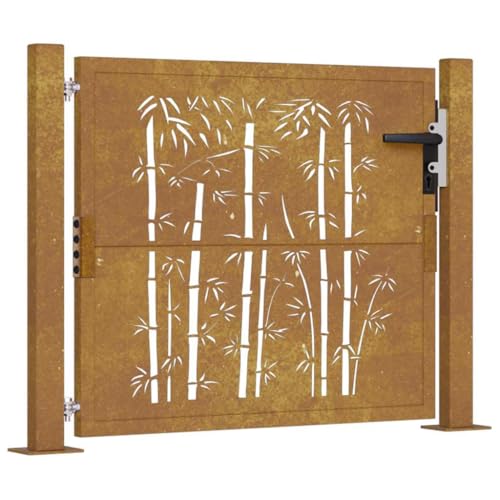 vidaXL Portail de Jardin, Portillon de Patio, Barrière de Sécurité, Porte d'Extérieure Terrasse, 105x105 cm Acier Corten Design de Bambou