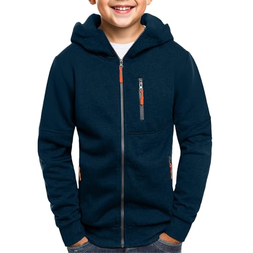 Boys Zip Up Hoodies Plain Oversized Fleece Jacket with Pocket Teens Fall Winter Warm Outdoor Athletic Sweatshirt