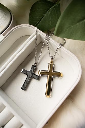 Boston Bay Men's 2.25" Yellow Gold Plated Stainless Steel Cross – Waterproof Pendant on Matching Steel 24" Chain4