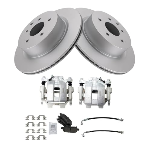 Image of TRQ Rear Brake Pad and Rotor Set Semi Metallic Coated Rotors Calipers Compatible with 2011-2012 Infiniti G25 G37 2015 Q40
