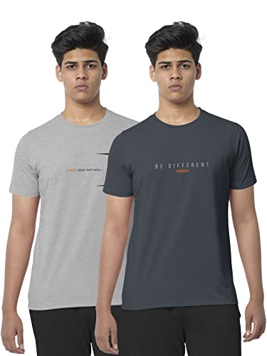 Image of BULLMER Black Trendy Typographic Printed Round Neck Half Sleeve Tshirt for Men