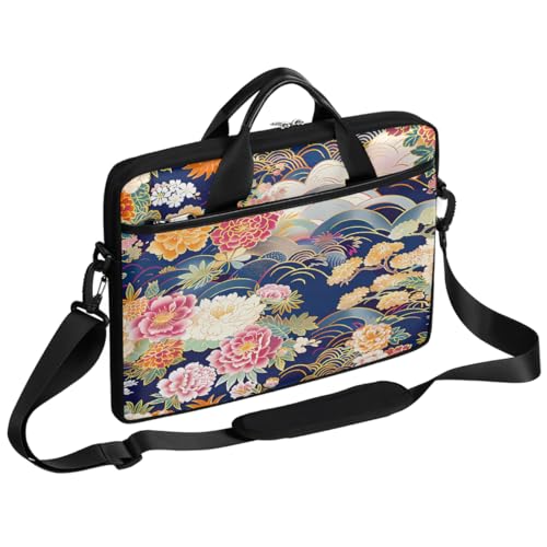 Funda para laptop de 15 pulgadas con diseño de flores y hojas japonesas, maletín delgado para negocios, bolso mensajero para mujeres y hombres, funda para computadora portátil para trabajo, oficina y viajes