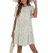 Locachy Women's Summer Round Neck Ruffle Sleeves Mini Dress Floral Printed Pleated Dress