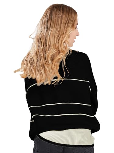 Image of CHARTOU Women's Waffle Knit Knitwear Slouchy Striped Polo Collared Long Sleeve Pullover Sweater Tops
